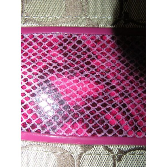 Coach Raspberry Pink & Tan Signature Logo Patent Python Embossed Leather Handbag - Picture 10 of 14